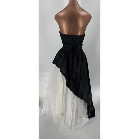 Vintage Jolie Madame Strapless Dress Womens 7/8 Black White Tulle Asymmetrical - Picture 9 of 16